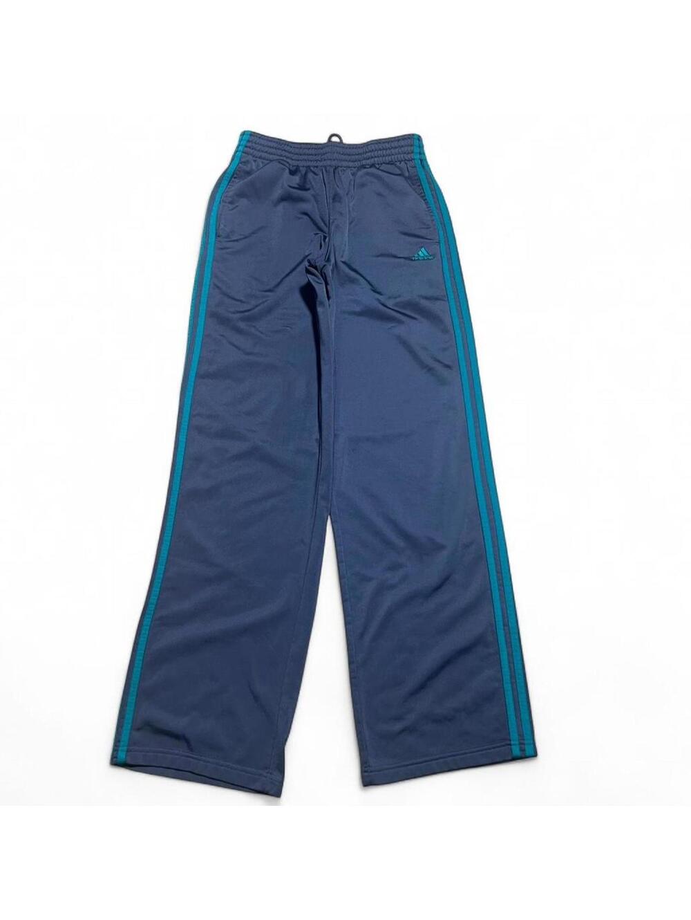 Adidas Bluish Grey Baggy Track Pants with Teal Stripes